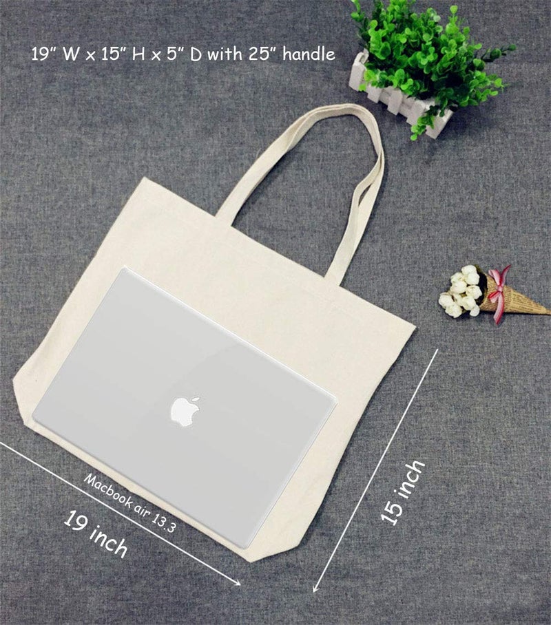 VPAL Large Canvas Tote bags with Zipper Natural Heavy 12oz DIY for Crafting, Ironing and Embroidering Reusable Grocery Washable Bag for Shopping, Wedding and Birthday - Image 2